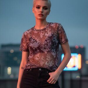 STANDARD ISSUE Sheer Mesh Y2K Short Sleeve top size Medium